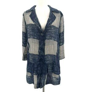 Lee Mathews Silk Oversized Check Blue Gray Sheer Button Jacket Womens 4-6